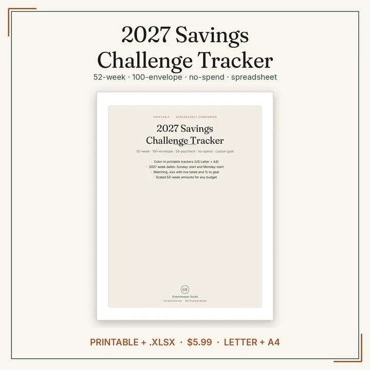 Main preview of the 2027 Savings Challenge Tracker