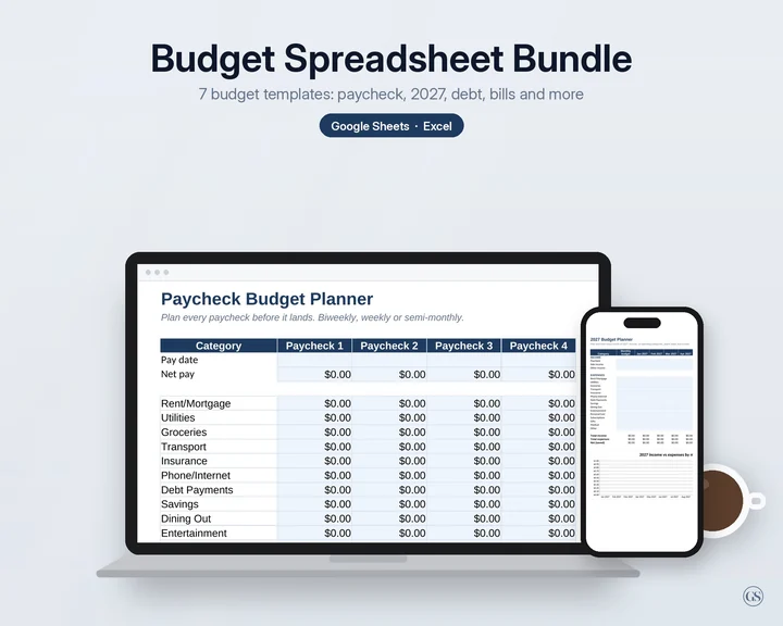 Main preview of the Budget Spreadsheet Bundle (7 Templates)