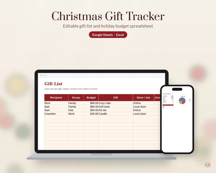 Main preview of the Christmas Gift Tracker Spreadsheet