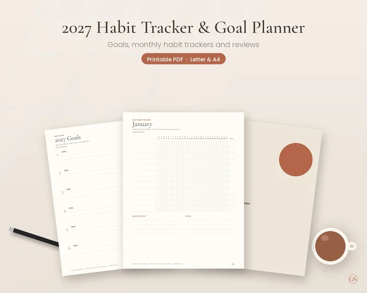 Main preview of the 2027 Habit Tracker and Goal Planner