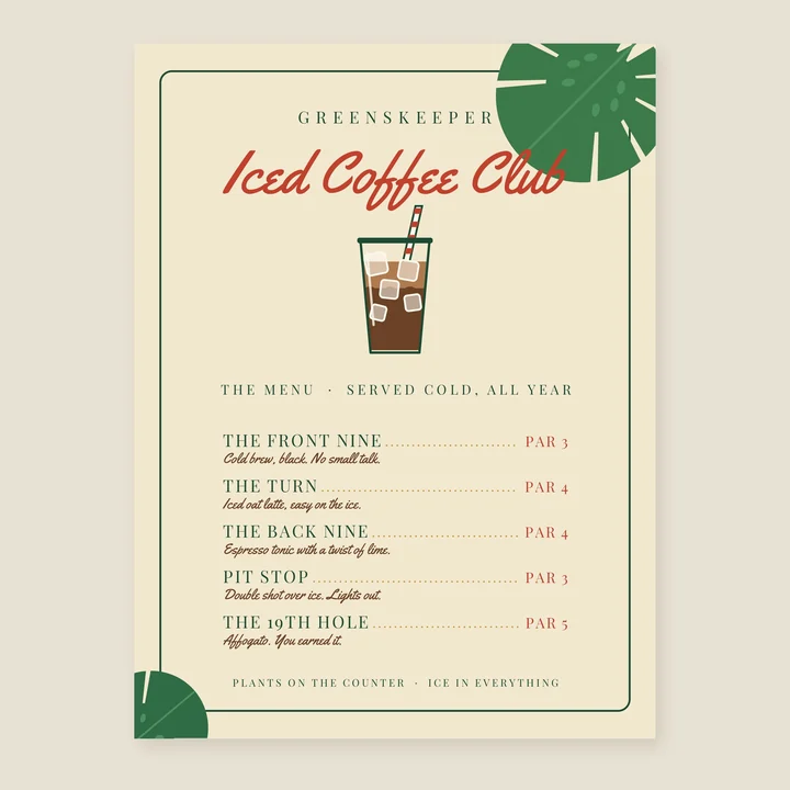 Main preview of the Iced Coffee Club Menu Print