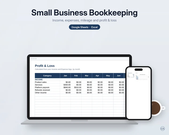 Main preview of the Small Business Bookkeeping Spreadsheet