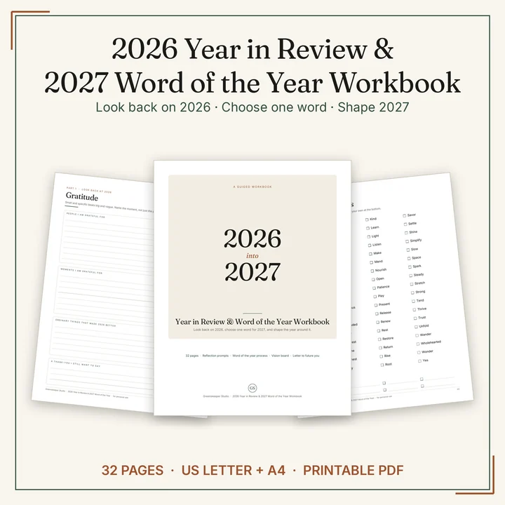Main preview of the Year in Review & Word of the Year Workbook